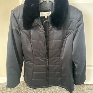 Jones New York Women's Black Jacket with Faux Fur Collar